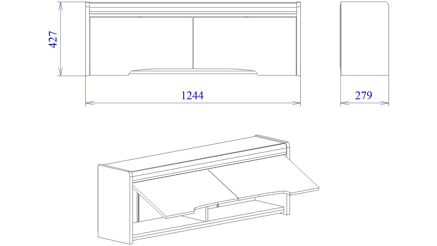 Шкаф-полка М-5 навесная, Мале (1244*279*427) Дуб галифакс белый, 31204