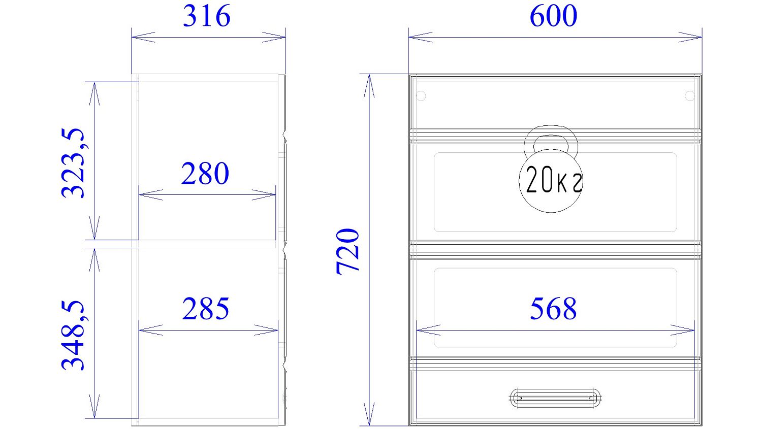 Шкаф со стеклом ШСТ-60, Канзас (600*320*720) Капучино Софт, 20928