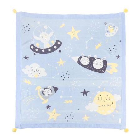 Плед вязаный "Крошка Я" Happy planets (90*90) Голубой, 6243607