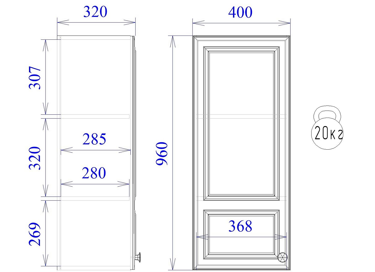 Шкаф ШГ-40, Бьянка (400*320*960) Белый, 21127