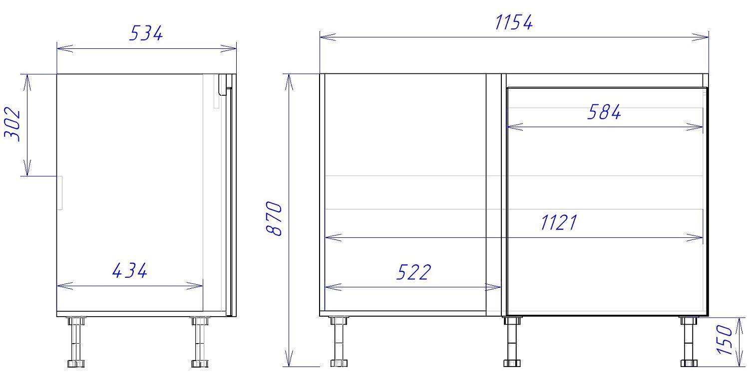 Стол под мойку угловой СМУ-120 правый, Женева (1154*534*870) Дуб Палермо/Серый камень , 22032