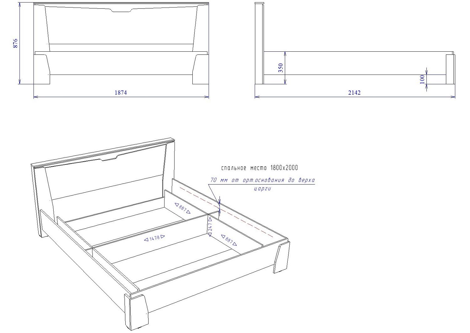 Кровать Люкс 1800 с подъемным механизмом, Гарда Prime (1874*2142*876), Дуб Винтерберг