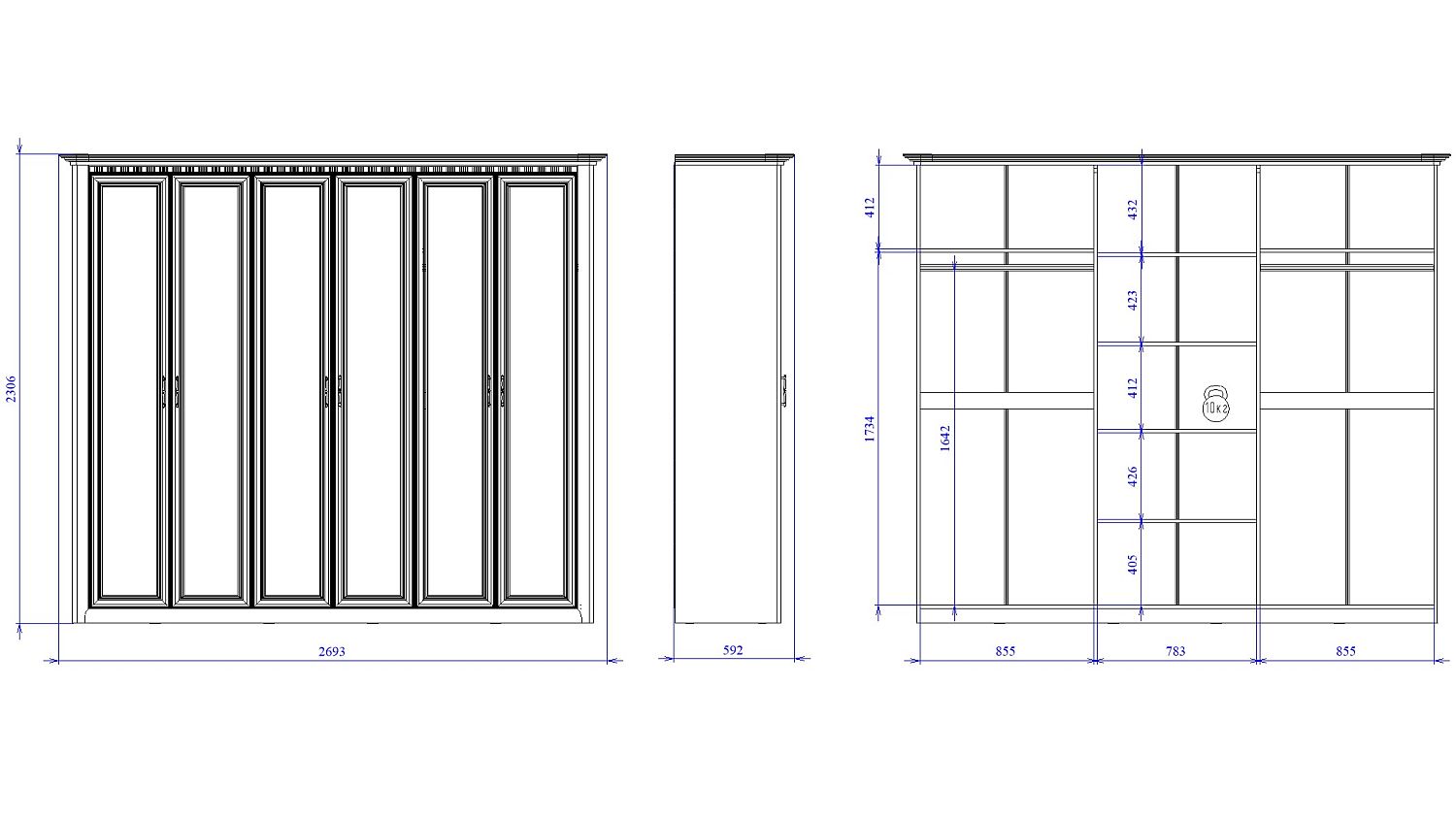 Шкаф 6-дверный, Клер (2693*593*2300) Сосна Андерсен, 11918