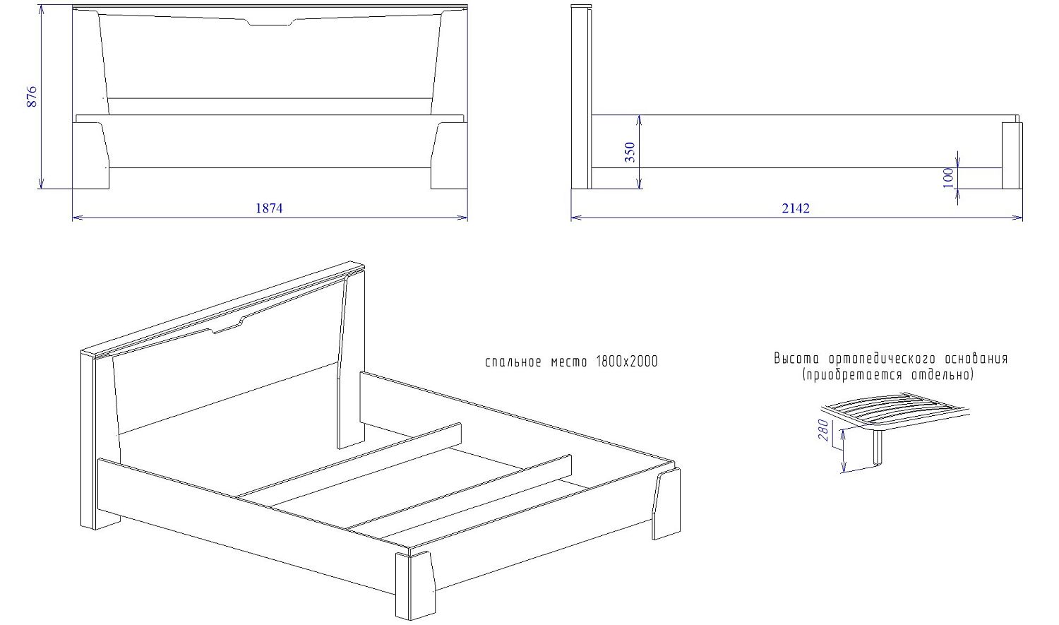 Кровать Люкс 1800 Prime, Гарда (1874*2142*876) Дуб Винтерберг, 12407