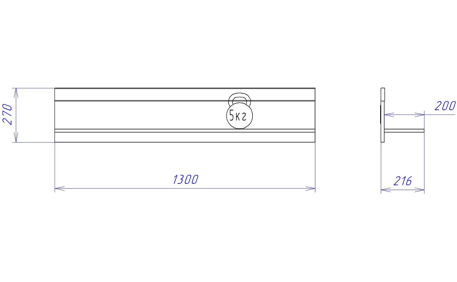 Полка Д-7 навесная, Денвер (1300*220*270) Риббек серый, 31310