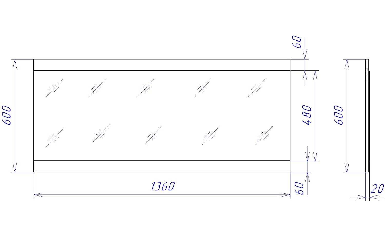 Зеркало, Гарда (1360*20*600) Дуб галифакс Табак, 10201