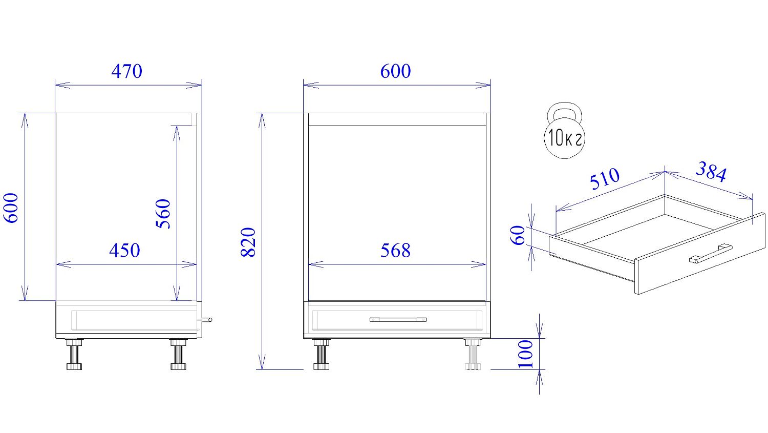 Стол под духовой шкаф СД-60, Дублин (600*470*820) Дуб галифакс белый, 21610