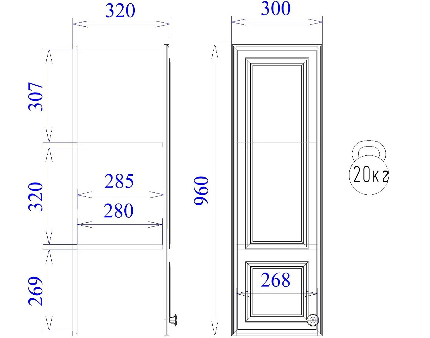 Шкаф ШГ-30, Бьянка (300*322*960) Белый, 21126