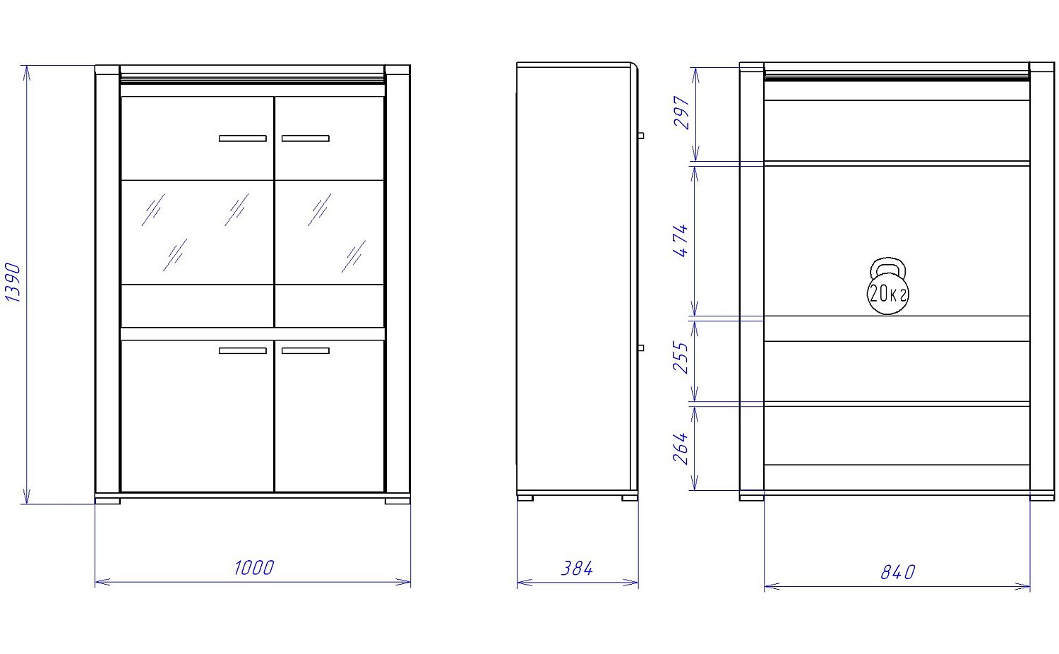 Шкаф Б-3 низкий, Бруна (1000*384*1390) Ясень Таормино, 30703
