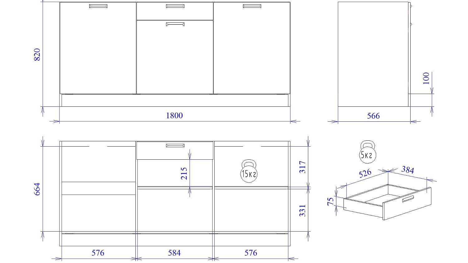 Стол С-180, Смарт (1800*566*820) Серый, 22603