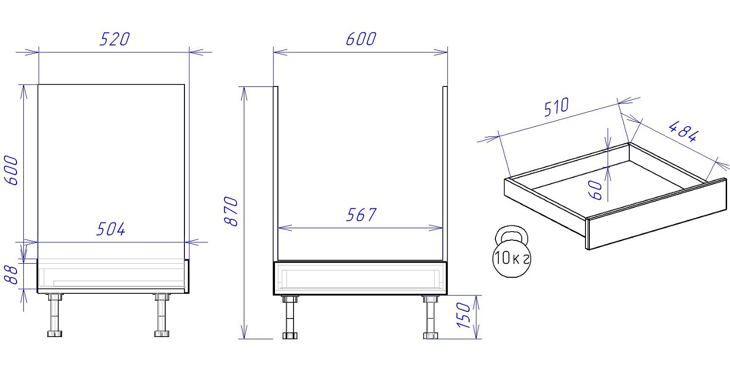 Стол под духовой шкаф СД-60, Женева (600*520*870) Дуб Палермо/Серый камень , 22018