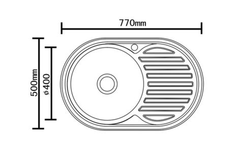 Мойка овал 770*500*165мм, тол. 0,6мм декор R правая Хром, SK7750 dec/R(0.6mm)