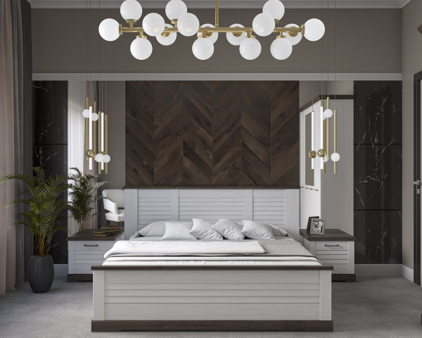 Кровать 1600 с подъемным механизмом, Кантри (1880*2095*1008) Сосна Андерсен, Орех риббек темный