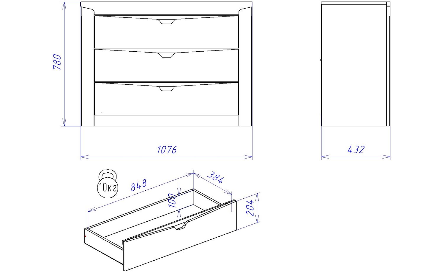 Комод малый, Гарда (1076*432*780) Дуб галифакс Табак, 10204