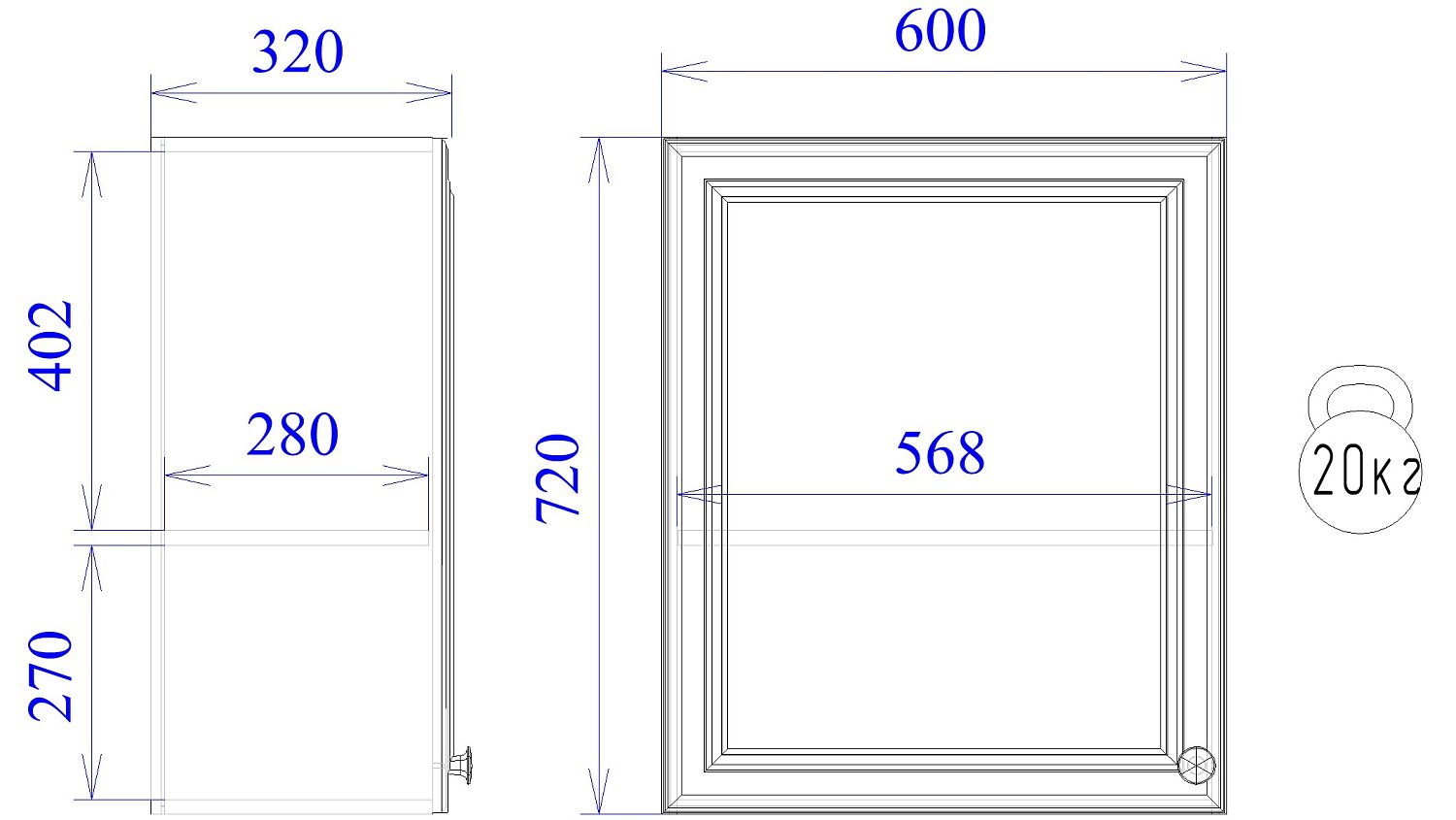 Шкаф под вытяжку ШВ-60, Бьянка (600*320*720) Белый, 21125