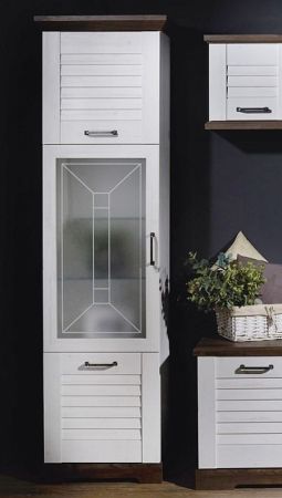 Пенал со стеклом высокий, Кантри (592*410*2104) Сосна Андрерсен/Орех Риббек темный, 30901