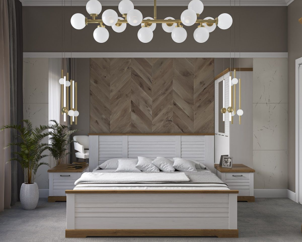 Кровать 1600 с подъемным механизмом, Кантри (1880*2095*1008) Сосна Андерсен, Орех риббек натуральный