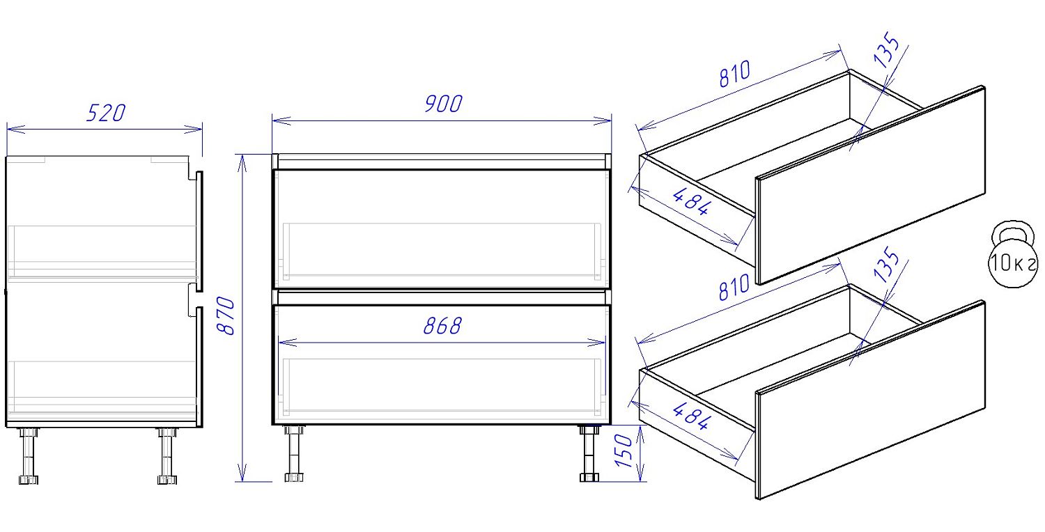 Стол с ящиками СЯ-90 (2), Женева (900*520*870) Дуб Палермо/Белый матовый, 22421