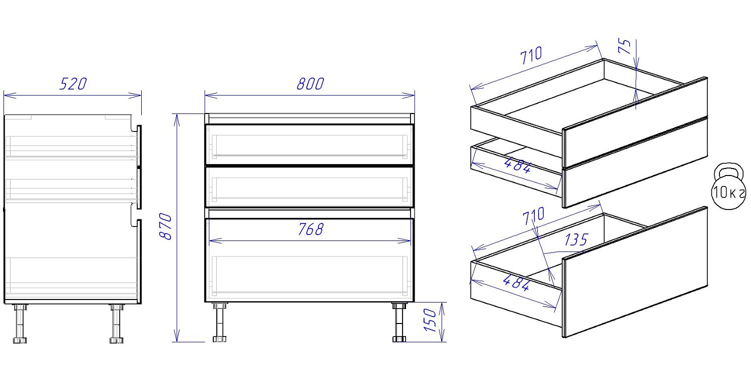 Стол с ящиками СЯ-80, Женева (800*520*870) Дуб Палермо/Белый матовый, 22420