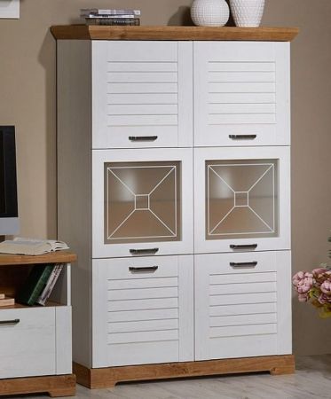 Пенал со стеклом низкий, Кантри (1124*410*1674) Сосна Андерсен, Орех Риббек натуральный, 31002