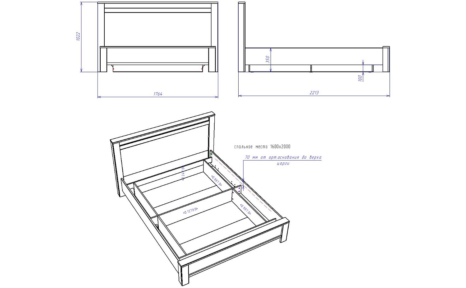 Кровать Люкс 1600 с подъемным механизмом, Денвер (1764*2213*1022) Риббек серый