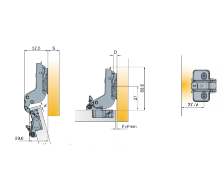 Петля с доводчиком T-type Glissando 110/45/17 мм арт.701-0DT0-054-00, 701-0DT0-054-00