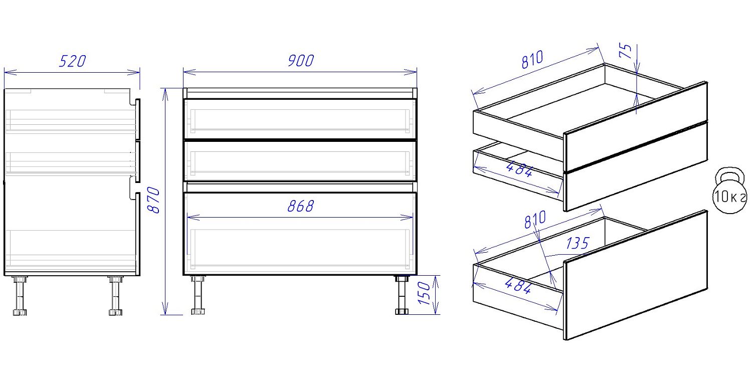 Стол с ящиками СЯ-90, Женева (900*520*870) Дуб Палермо/Синий матовый, 22522