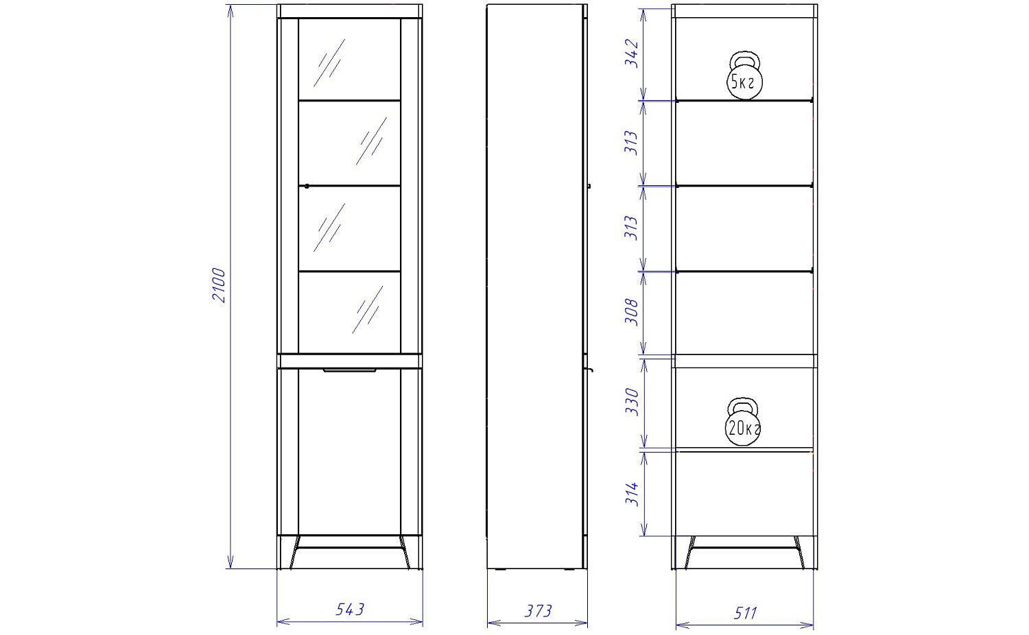 Пенал  со стеклом, Юта (543*373*2100) Дуб Мария, 31706