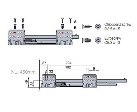 Выдвижной ящик Tekform Slimline Tacto DW145 450 мм, антрацит, 655-8G62-185-00