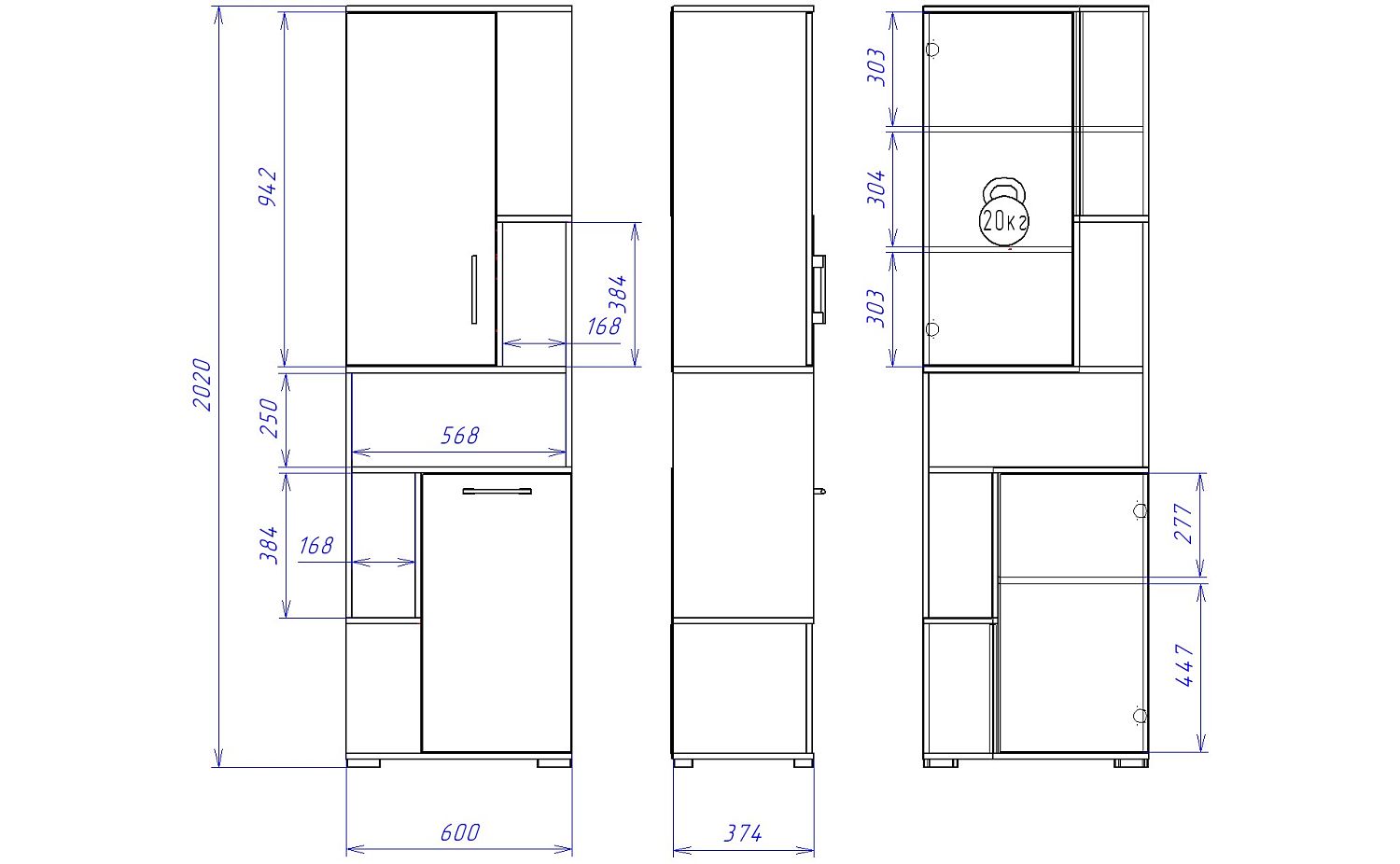 Пенал Д-10 открытый, Денвер (600*380*2020) Риббек серый, 31313