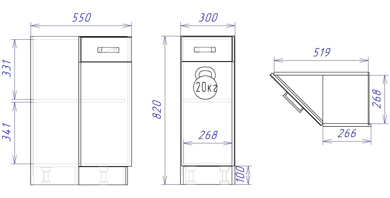 Стол торцевой СТ-30 правый, Адель (300*550*820) Дуб галифакс Табак, 20113