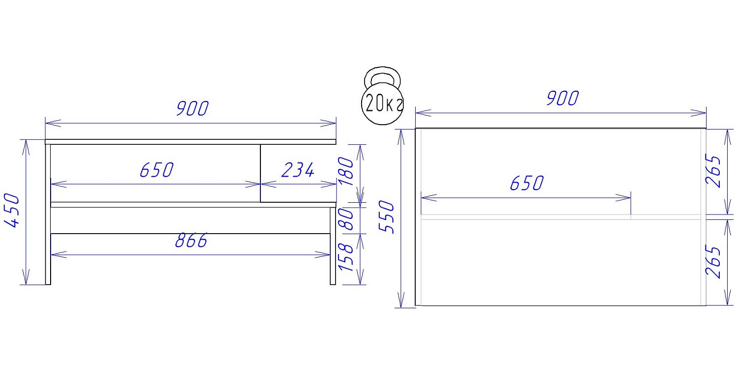 Стол журнальный №1, Честер (900*550*450) Риббек серый, 60504