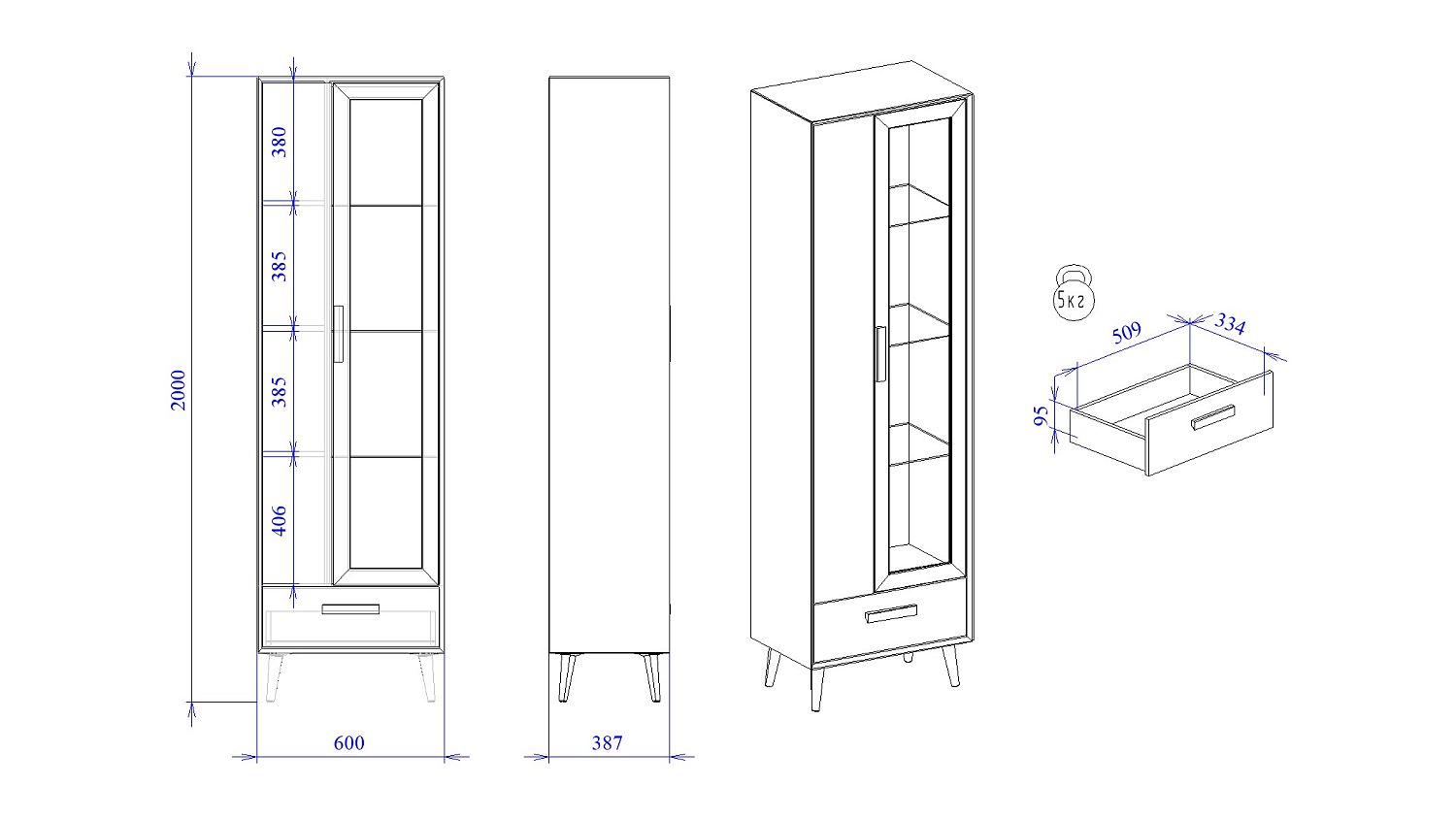 Пенал со стеклом, Аврора (600*387*2000) Дуб Мария/Кашемир, 32101